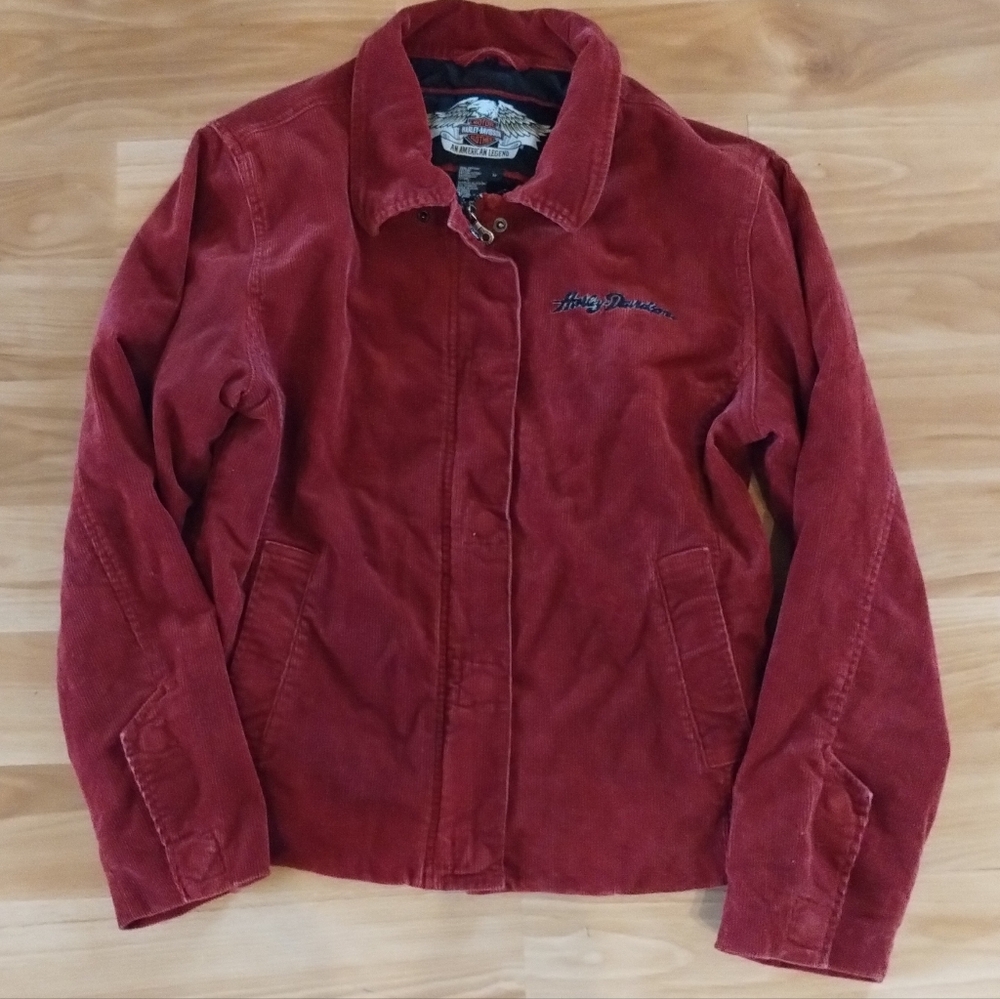 Harley Davidson Biker Corduroy Jacket....Size Medium.... Ladies ....Wine Red